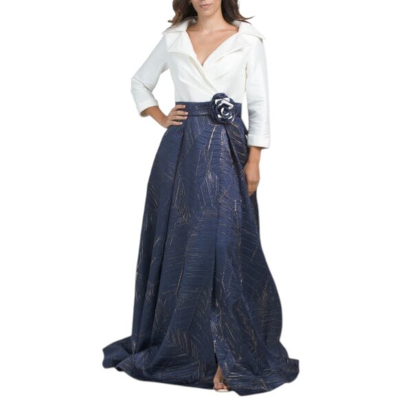 TERANI Long Sleeve Shirt Gown With Jacquard Skirt - Picture 1 of 3